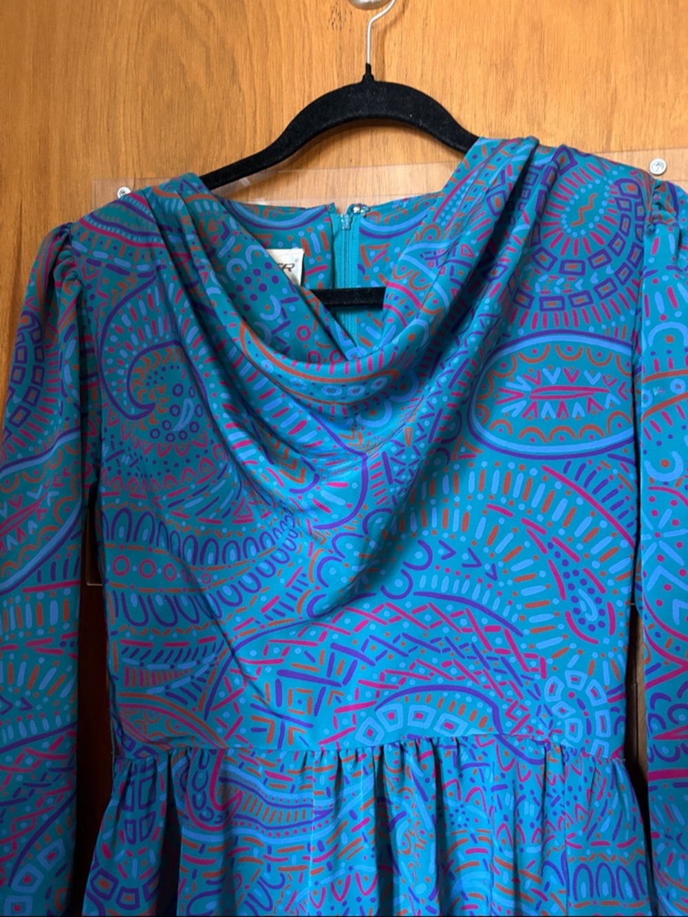 Vintage Tanner Teal Paisley Fit-and-Flare Dress with Cowl Neck - Picture 3 of 7